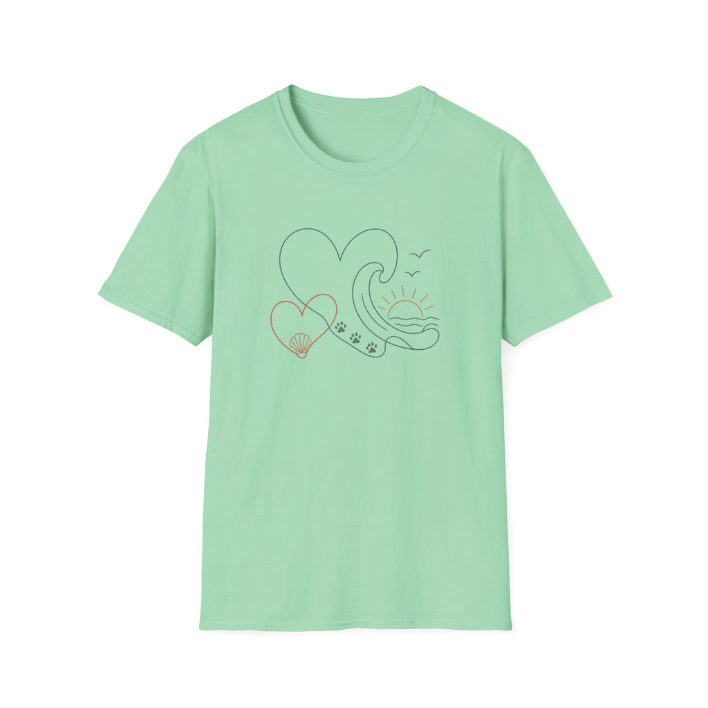 Wave Heart Paws Sunset T‑Shirt