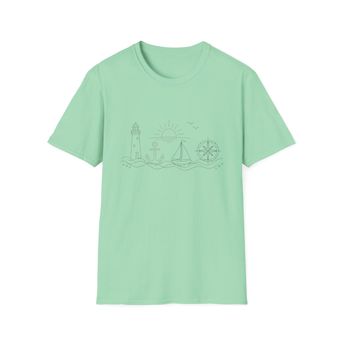 Simple Lighthouse Sailboat T‑Shirt