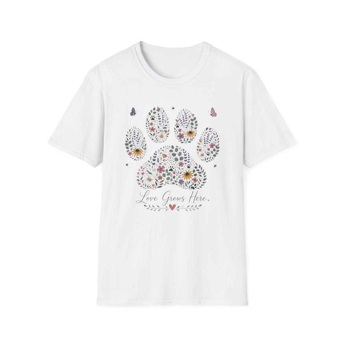 Flower Paw Love Grows Here T‑Shirt