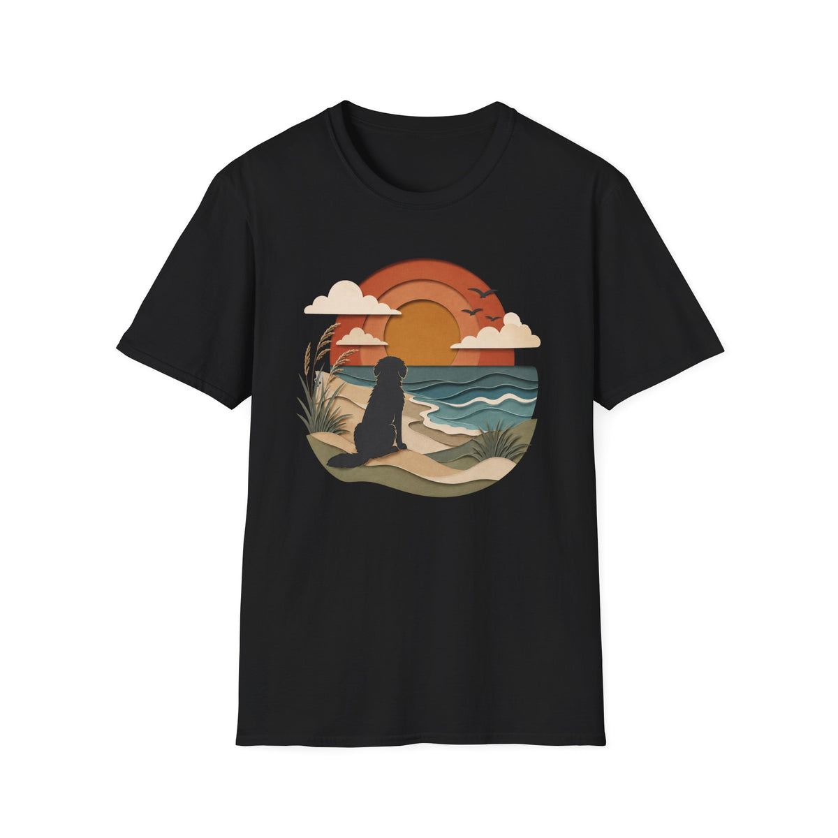 Papercut Dog at Sunset T‑Shirt