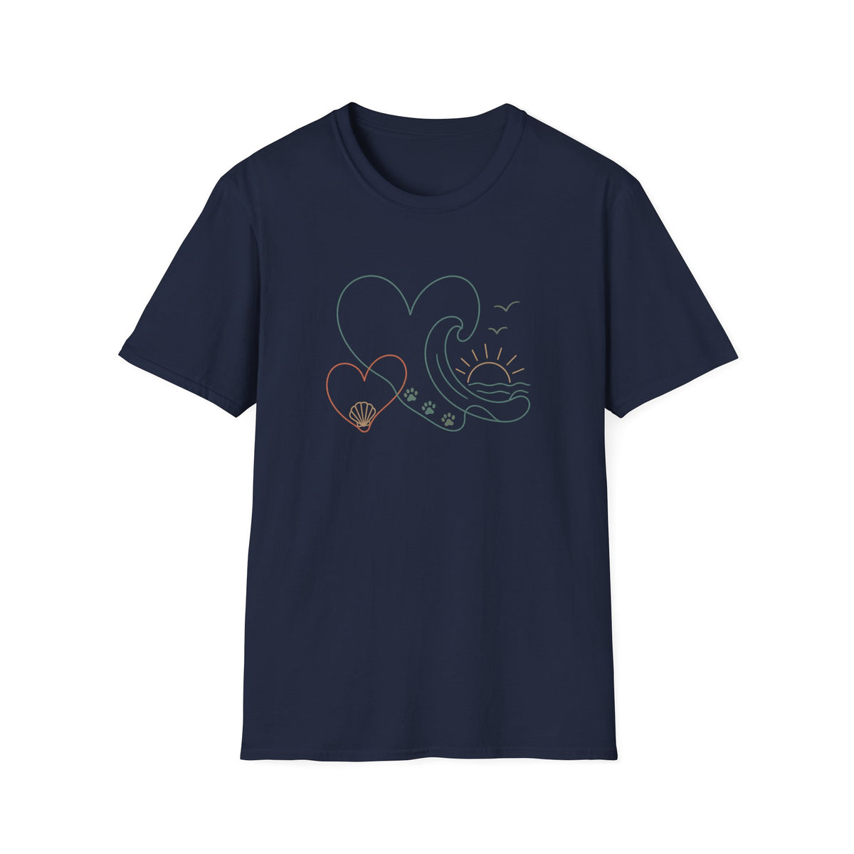 Wave Heart Paws Sunset T‑Shirt