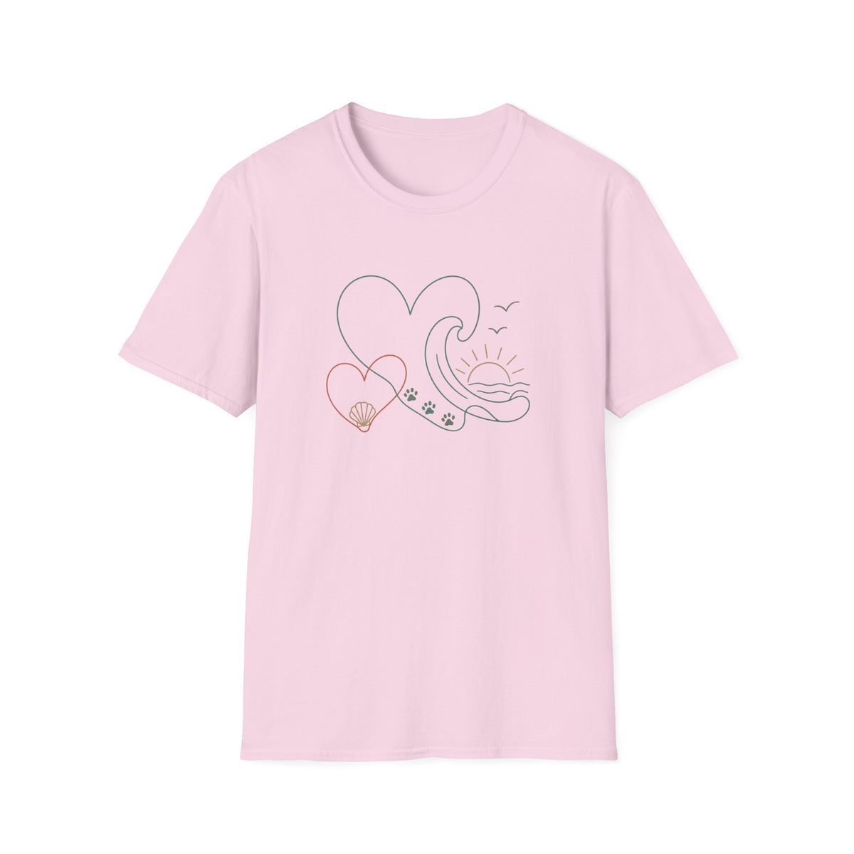 Wave Heart Paws Sunset T‑Shirt