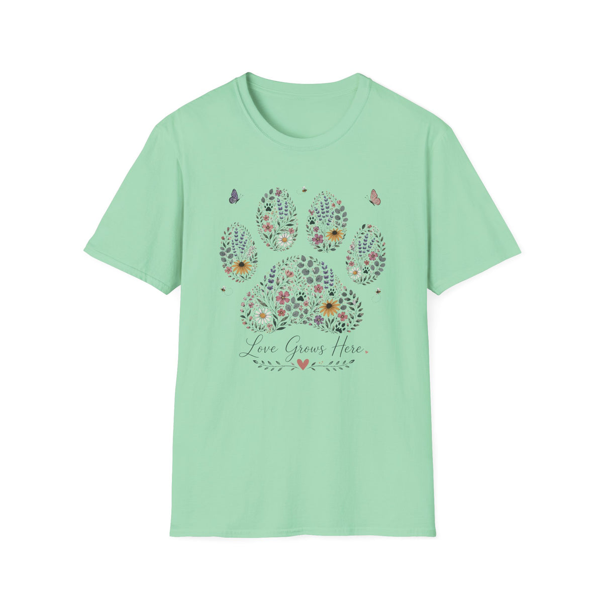 Flower Paw Love Grows Here T‑Shirt
