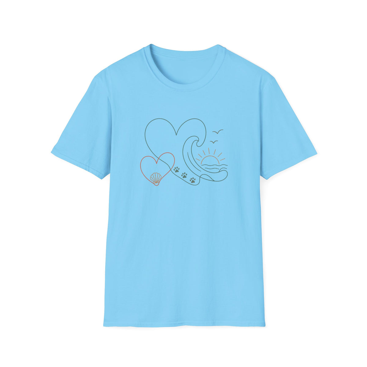 Wave Heart Paws Sunset T‑Shirt