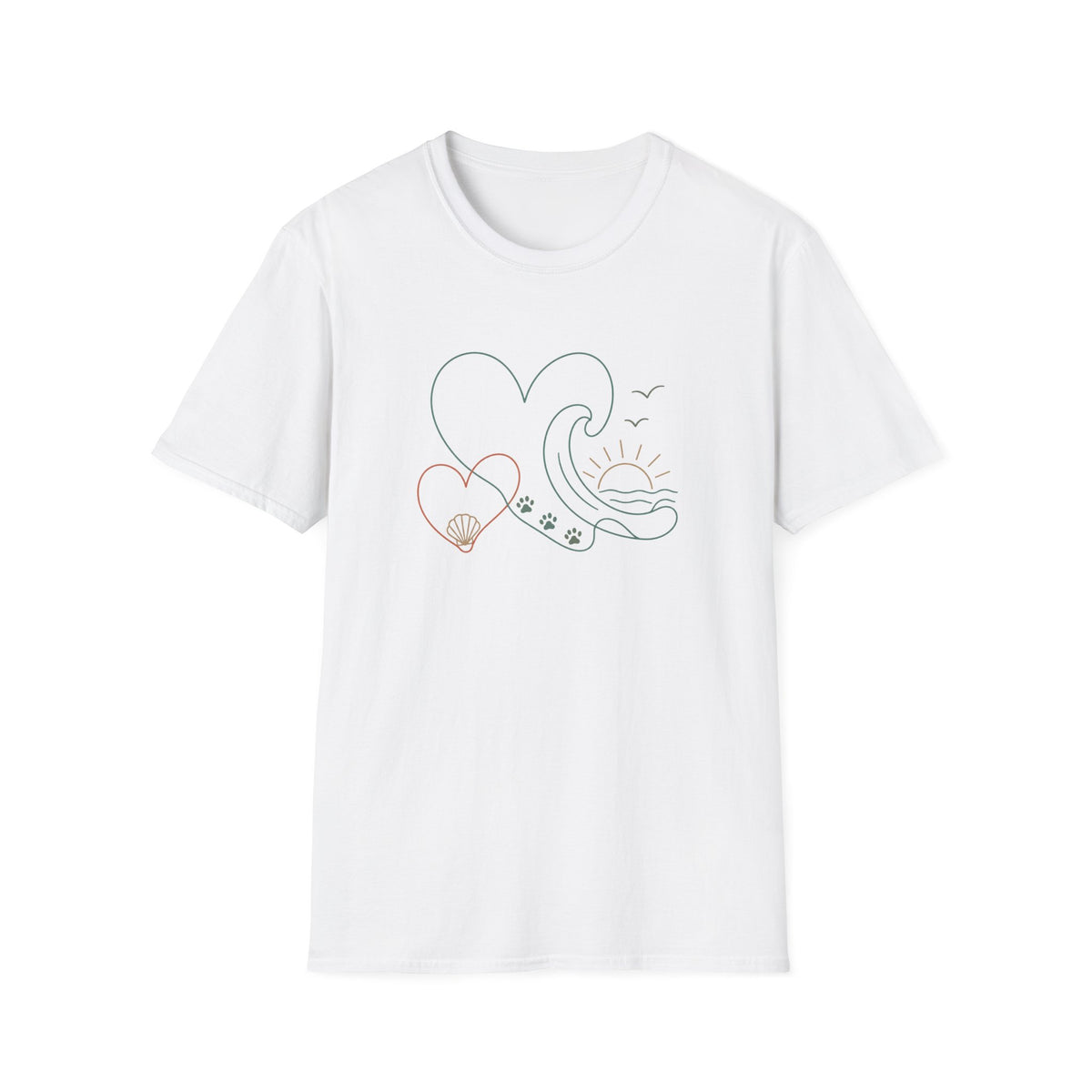 Wave Heart Paws Sunset T‑Shirt